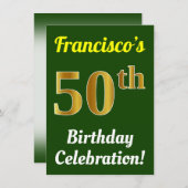 Green, Faux Gold 50th Birthday Celebration + Name Kaart (Voorkant / Achterkant)