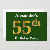 Green, Faux Gold 55th Birthday Party + aangepaste  Kaart (Voorkant / Achterkant)