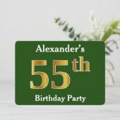 Green, Faux Gold 55th Birthday Party + aangepaste  Kaart (Staand voorkant)