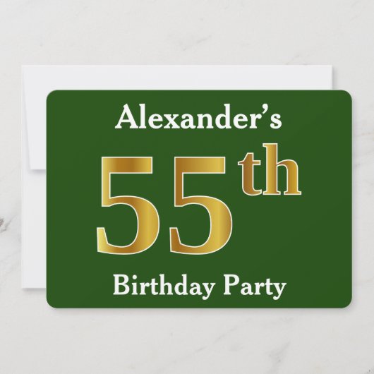 Green, Faux Gold 55th Birthday Party + aangepaste  Kaart (Voorkant)