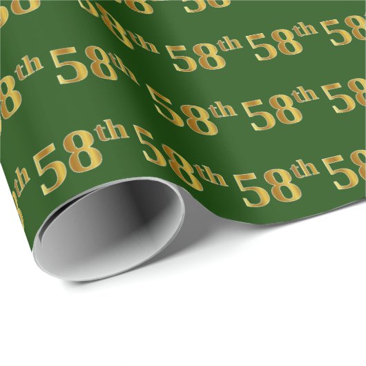 Green, Faux Gold 58th (58ste) event Cadeaupapier (Rol Hoek)