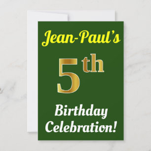 Green, Faux Gold 5th Birthday Celebration + naam Kaart
