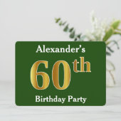 Green, Faux Gold 60th Birthday Party + aangepaste Kaart (Staand voorkant)