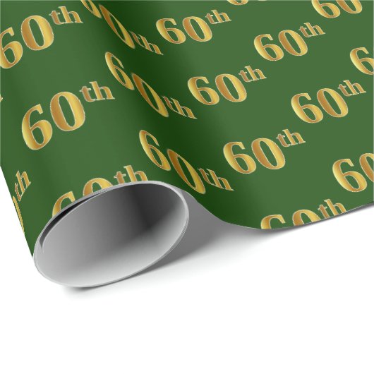 Green, Faux Gold 60th (Zestigste) Event Cadeaupapier (Rol Hoek)