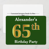 Green, Faux Gold 65th Birthday Party + aangepaste  Kaart (Voorkant / Achterkant)