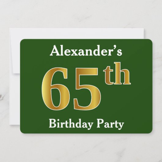 Green, Faux Gold 65th Birthday Party + aangepaste  Kaart (Voorkant)
