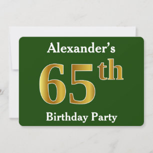 Green, Faux Gold 65th Birthday Party + aangepaste  Kaart