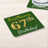 Green, Faux Gold 67th Birthday + aangepaste naam Kartonnen Onderzetters (Schuin)