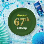 Green, Faux Gold 67th Birthday + aangepaste naam Papieren Bordje (Feest)