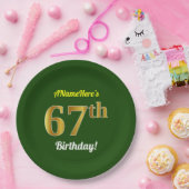 Green, Faux Gold 67th Birthday + aangepaste naam Papieren Bordje (Feest)