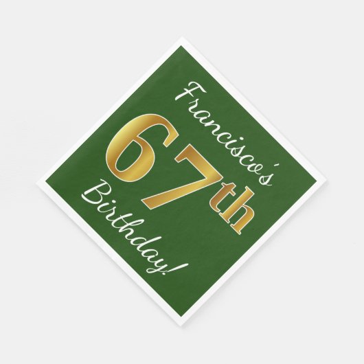 Green, Faux Gold 67th Birthday + aangepaste naam Servetten (Hoek)