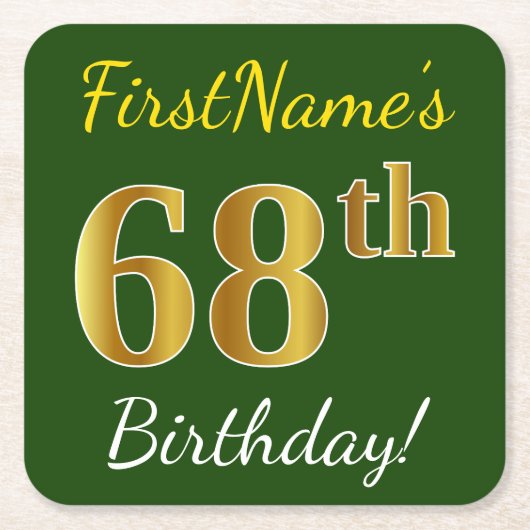 Green, Faux Gold 68th Birthday + aangepaste naam Kartonnen Onderzetters (Voorkant)