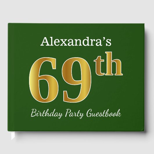 Green, Faux Gold 69th Birthday Party + aangepaste  Gastenboek (Voorkant)