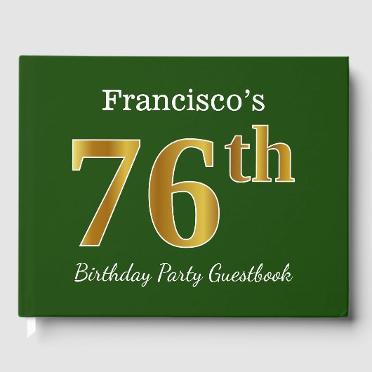 Green, Faux Gold 76th Birthday Party + aangepaste Gastenboek (Voorkant)