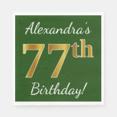 Green, Faux Gold 77th Birthday + aangepaste naam Servetten (Voorkant)