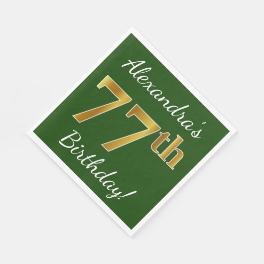 Green, Faux Gold 77th Birthday + aangepaste naam Servetten (Hoek)