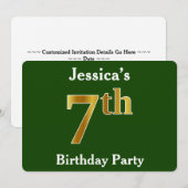 Green, Faux Gold 7th Birthday Party + aangepaste n Kaart (Voorkant / Achterkant)