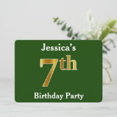 Green, Faux Gold 7th Birthday Party + aangepaste n Kaart (Staand voorkant)