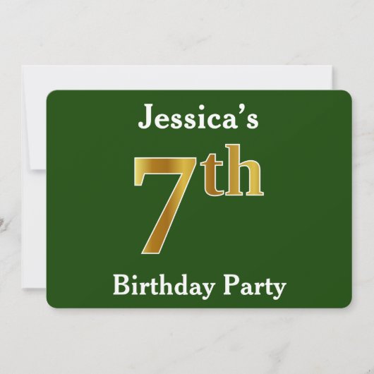 Green, Faux Gold 7th Birthday Party + aangepaste n Kaart (Voorkant)