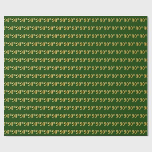 Green, Faux Gold 90th (Ninetieth) Event Cadeaupapier (Vlak)