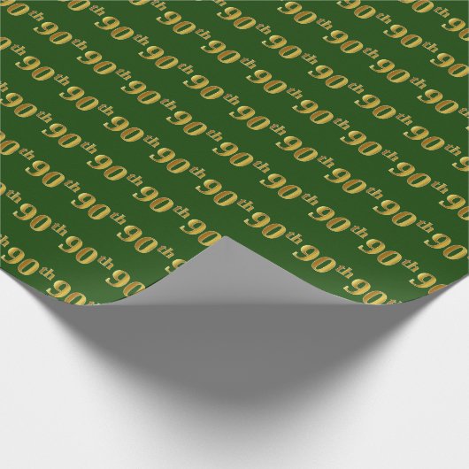 Green, Faux Gold 90th (Ninetieth) Event Cadeaupapier (Hoek)