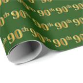 Green, Faux Gold 90th (Ninetieth) Event Cadeaupapier (Rol Hoek)