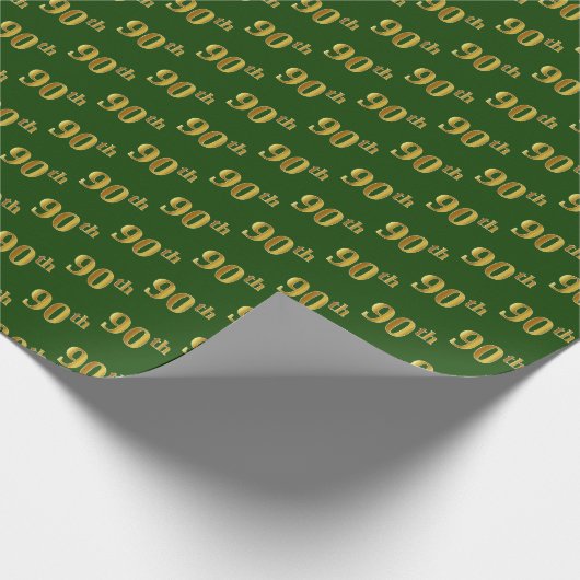 Green, Faux Gold 90th (Ninetieth) Event Cadeaupapier (Hoek)