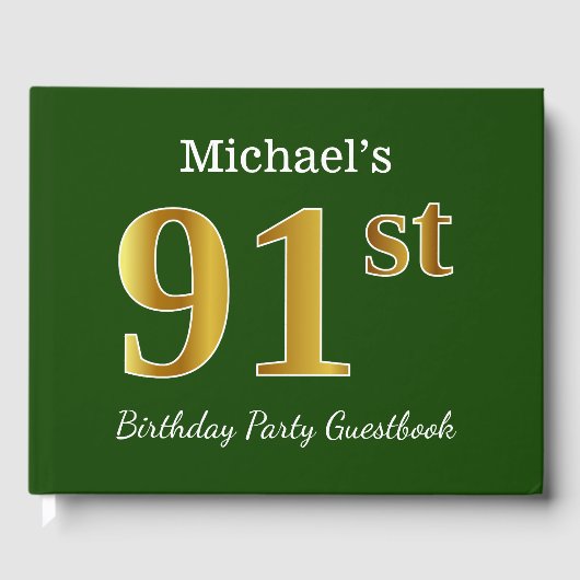 Green, Faux Gold 91st Birthday Party + aangepaste  Gastenboek (Voorkant)