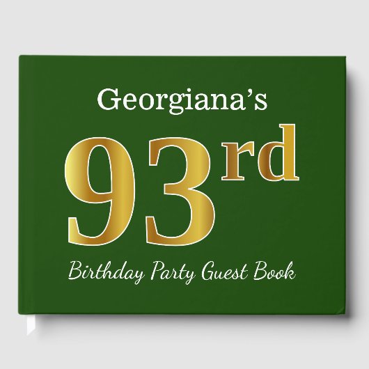 Green, Faux Gold 93rd Birthday Party + aangepaste Gastenboek (Voorkant)