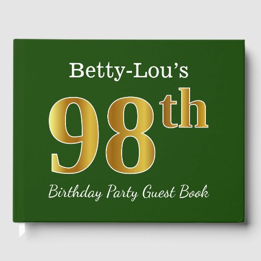 Green, Faux Gold 98th Birthday Party + aangepaste Gastenboek (Voorkant)