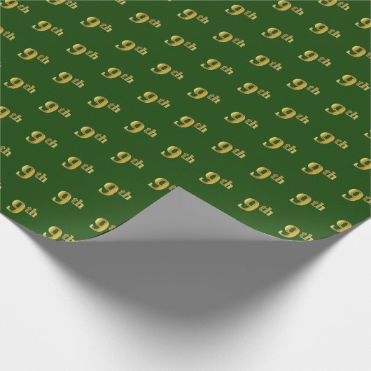 Green, Faux Gold 9th (negende) event Cadeaupapier (Hoek)