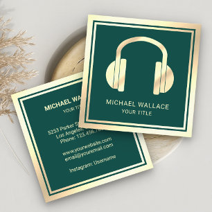 Green Faux Gold Foil Headphones Music DJ Vierkante Visitekaartje