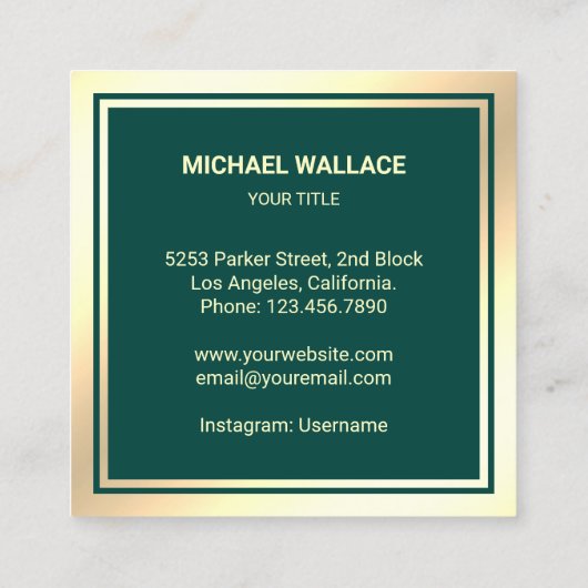 Green Faux Gold Foil Headphones Music DJ Vierkante Visitekaartje (Achterkant)