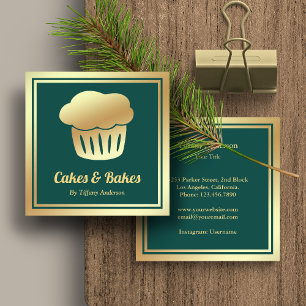 Green Faux Gold Foil Homemade Cupcake Bakkerij Vierkante Visitekaartje