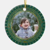 Green & Faux Gold Medallion Holiday Foto Keramisch Ornament (Voorkant)