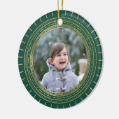 Green & Faux Gold Medallion Holiday Foto Keramisch Ornament (Links)