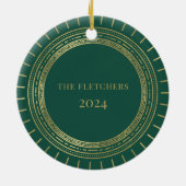 Green & Faux Gold Medallion Holiday Foto Keramisch Ornament (Achterkant)