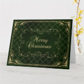 Green Faux Gold Ornate Border Merry Christmas Kaart (Gele Bloem)