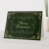 Green Faux Gold Ornate Border Merry Christmas Kaart (Voorkant)