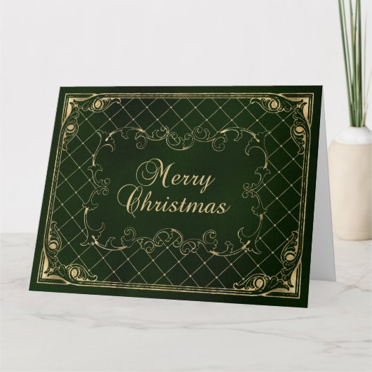 Green Faux Gold Ornate Border Merry Christmas Kaart (Voorkant)