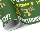 Green, Faux/Imitation Gold, 13th BIRTHDAY Cadeaupapier (Rol Hoek)