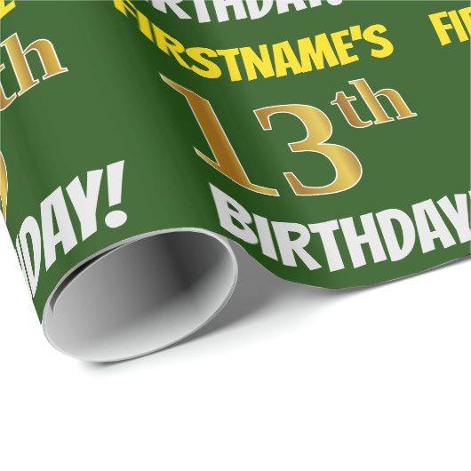 Green, Faux/Imitation Gold, 13th BIRTHDAY Cadeaupapier (Rol Hoek)