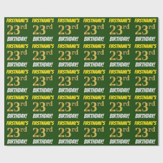 Green, Faux/Imitation Gold, "23rd BIRTHDAY" Cadeaupapier (Vlak)