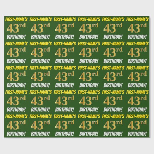Green, Faux/Imitation Gold, "43rd BIRTHDAY" Cadeaupapier (Vlak)