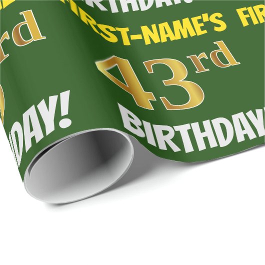 Green, Faux/Imitation Gold, "43rd BIRTHDAY" Cadeaupapier (Rol Hoek)