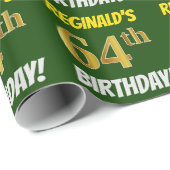 Green, Faux/Imitation Gold, 64th BIRTHDAY Cadeaupapier (Rol Hoek)