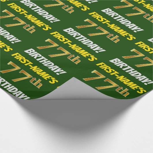 Green, Faux/Imitation Gold, 77th BIRTHDAY Cadeaupapier (Hoek)