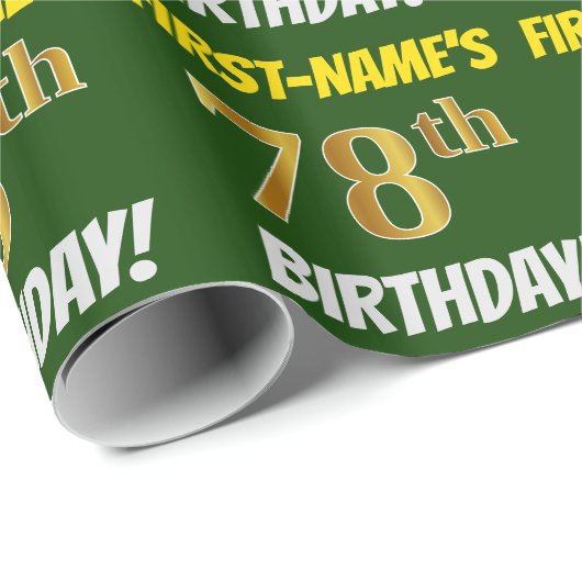 Green, Faux/Imitation Gold, 78th BIRTHDAY Cadeaupapier (Rol Hoek)