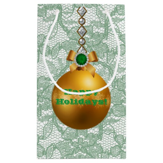 Green Faux Lace Gold Ball Ornament Jewel Klein Cadeauzakje (Achterkant)