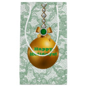 Green Faux Lace Gold Ball Ornament Jewel Klein Cadeauzakje (Voorkant)